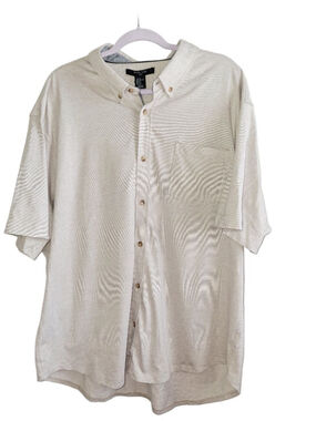 Mark Law Beige Casual Button Down Shirt XXL with Blue Trim nwt officecore golfer